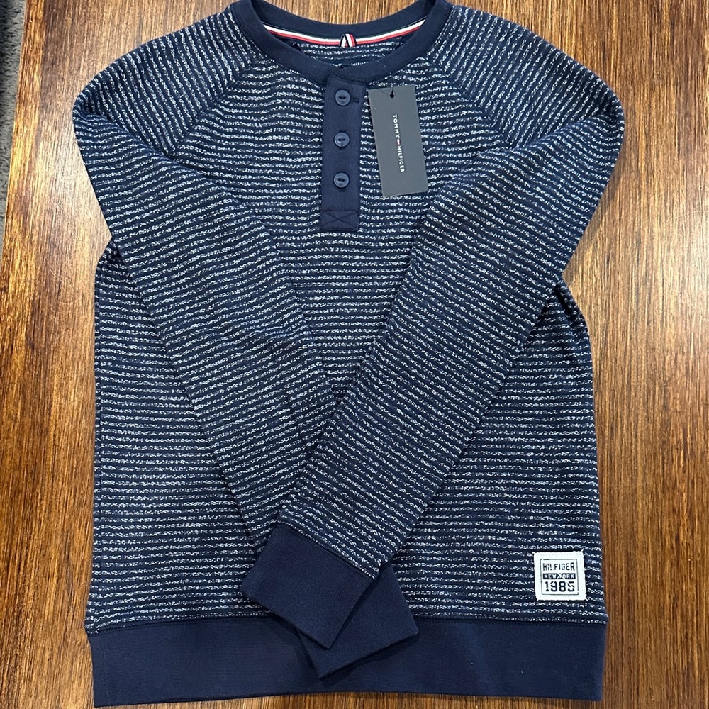 Tommy Hilfiger Navy and White Striped Henley